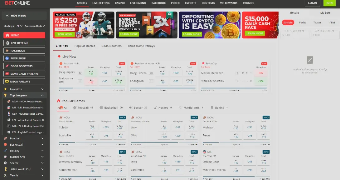 BetOnline NFL odds and markets